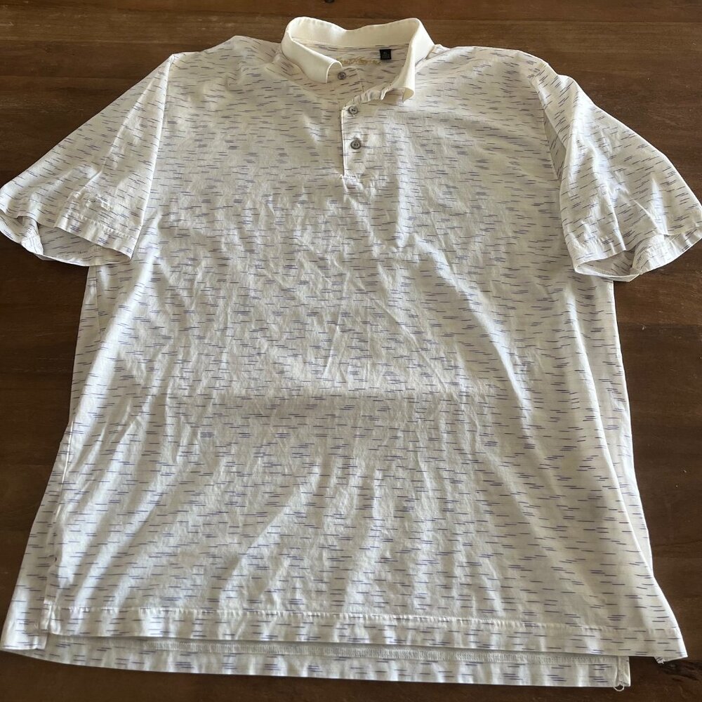 Ben Hogan Double Mercerized Cotton‎ Polo Shirt Men's XL White Striped Patterned